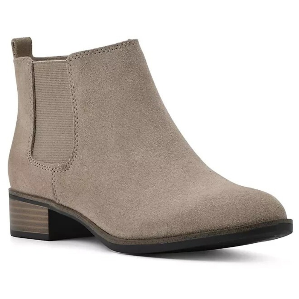 White Mountain Womens Taupe Suede Ankle Boots Size 7 Zip Low Heel Bootie